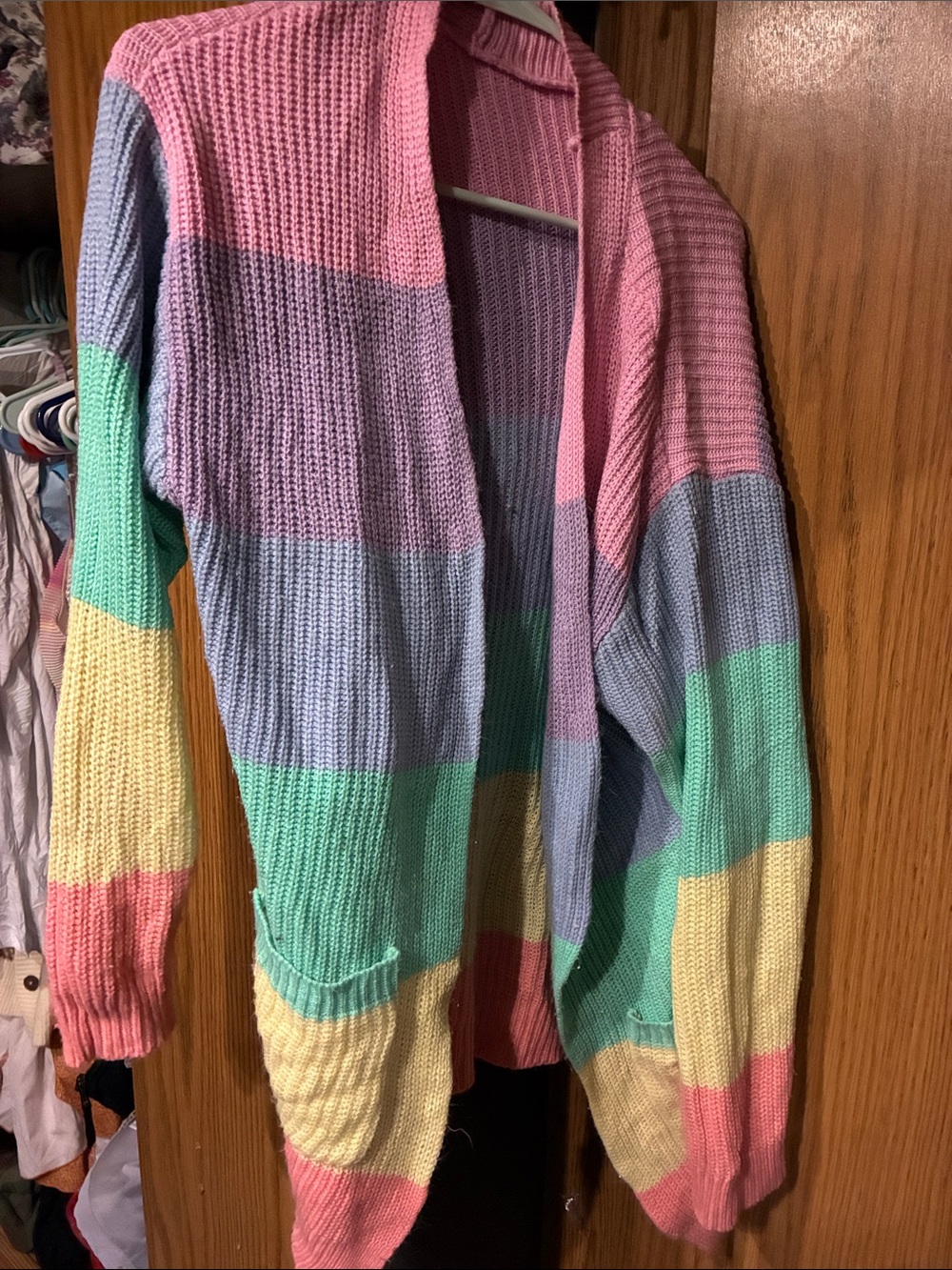 Pastel Striped Open Front Cardigan